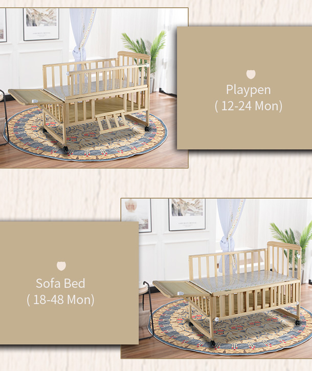 MoMoBeBe Baby Cots Wooden Bedside Crib with Extension